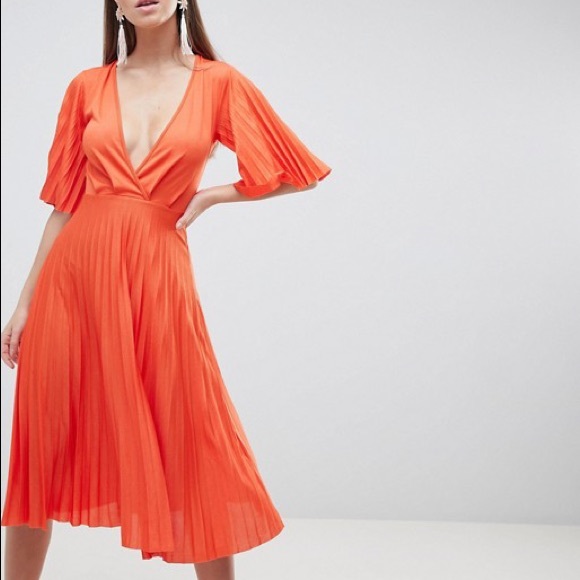 ASOS Dresses & Skirts - ASOS Brand Pleated Kimono Sleeve Midi Dress
